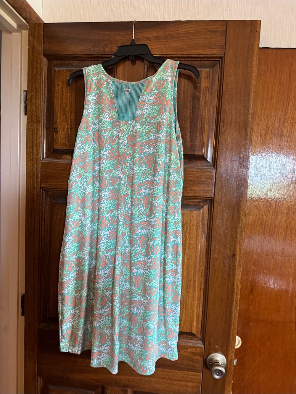 Columbia Mint Green and Coral Patterned Midi Dress - Picture 3 of 4